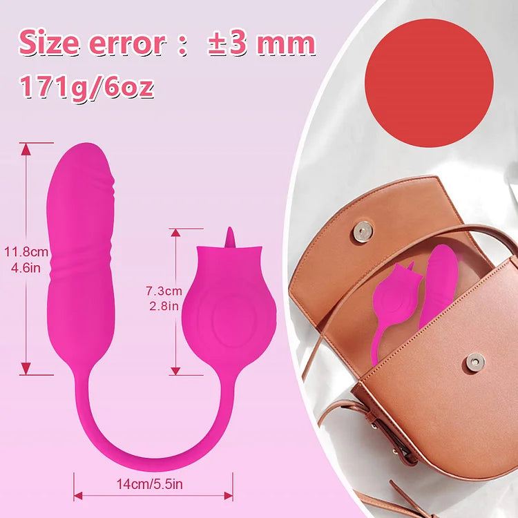 Rose Shape Licking Tongue Vibrator With Nipple Clit Stimulator Thrusting Dildo