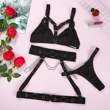 Load image into Gallery viewer, European And American Nightclubs Spice Girl Metal Chain Sexy Lingerie Three Piece Women&#39;s Set 23367