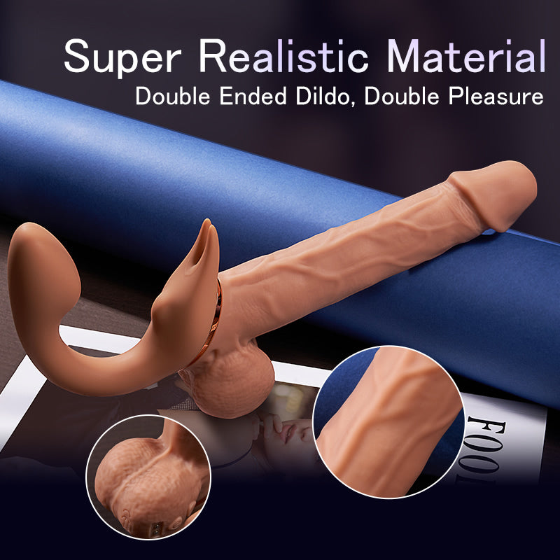 Jessell 9 Vibrating Telescopic Clitoral Strap On Adjustable Lifelike Dildo Rabbit Ear Double Ended