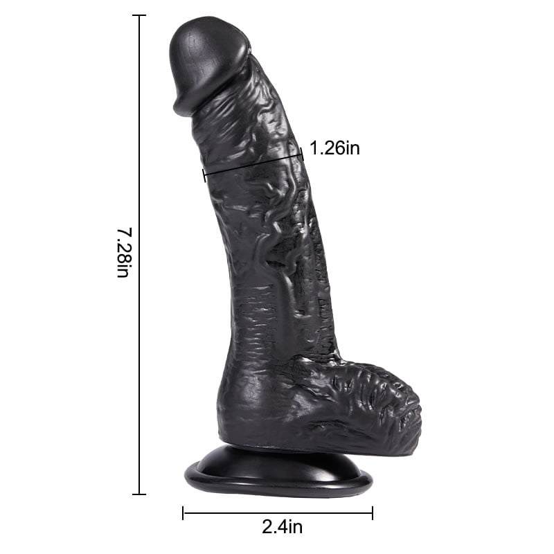 Black Silicone Dildo with suction cup 7.27 Inch