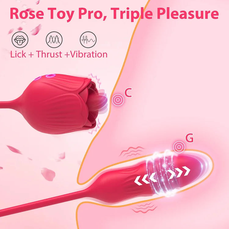 Rose Female Tongue Licking Egg Jumping Telescopic Masturbation Device Double-headed Vibrating Sex Toy