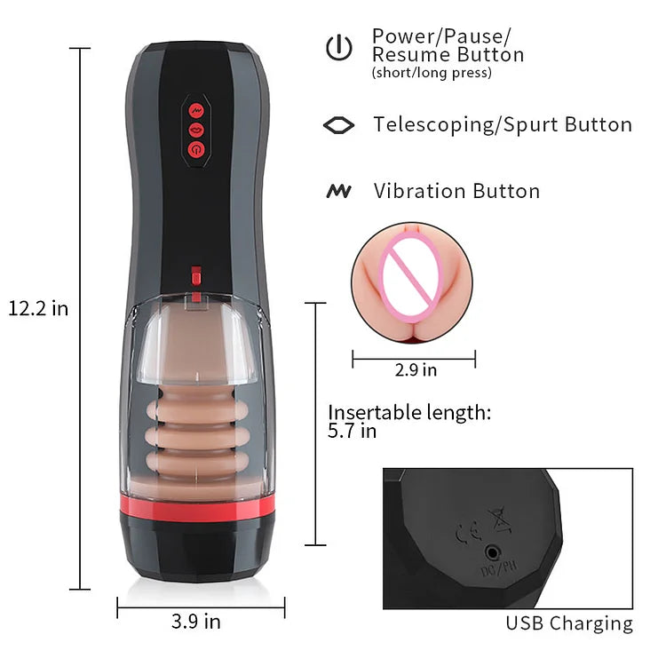 Telescopic Vibrating Masturbation Cup Male Penis Exerciser