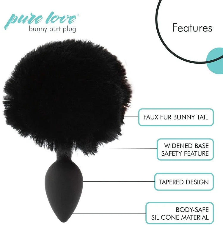 Pure Love Fluffy Bunny Tail, Silicone Anal Butt Plug, 3 Color, Adult Sex Toy