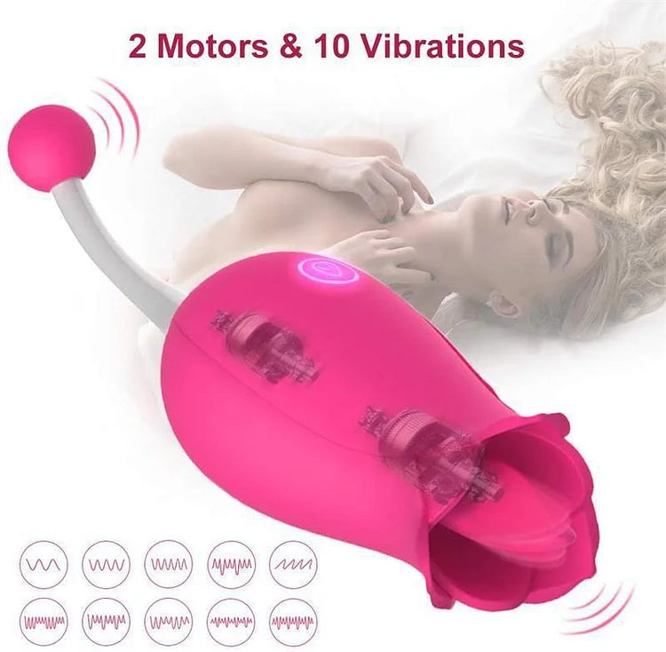 2 in 1 Licking & High-Frequency G-Spot Rose Clitoral Vibrator  Clitoris Tongue Stimulator Vaginal Breast Nipple Massager for Quick Orgasm