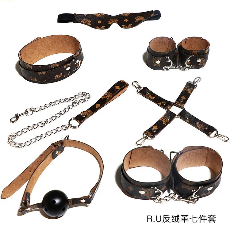 Bondage PU Leather Handcuff and Ankle Kit Gag Erotic Adult Toy SM Adult Games