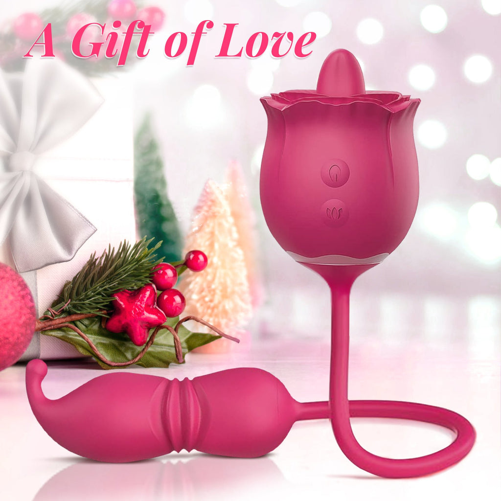 3 In 1 Rose Toy Clit Licking Toy Dildo Tongue G Spot Clitoral Nipple Vibrator