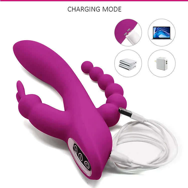 G Spot Dildo Rabbit Vibrator 3-in-one function Vibration Waterproof