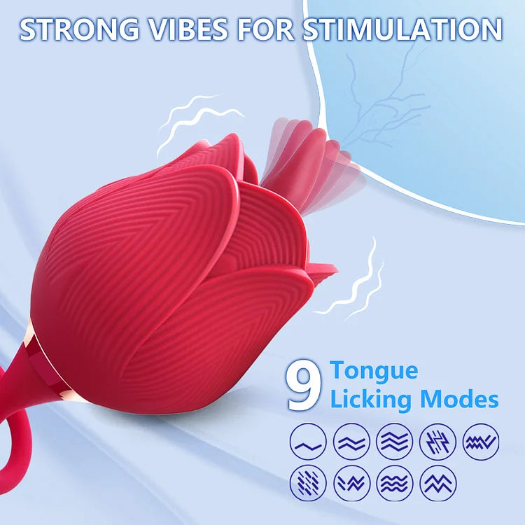 Rose Double Head Tongue Licking Vibrator With Vibrating Egg Bullet