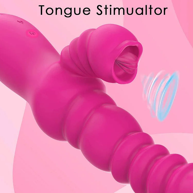 Thrusting Rabbit Vibrator for Tongue Licking Rotating Dildo with 7 Vibration and 3 Telescopic Modes, Bunny Personal Sex Toys for Women Couples