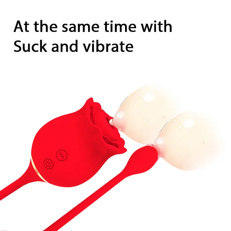 2in1 Long Rose Vibrator Red