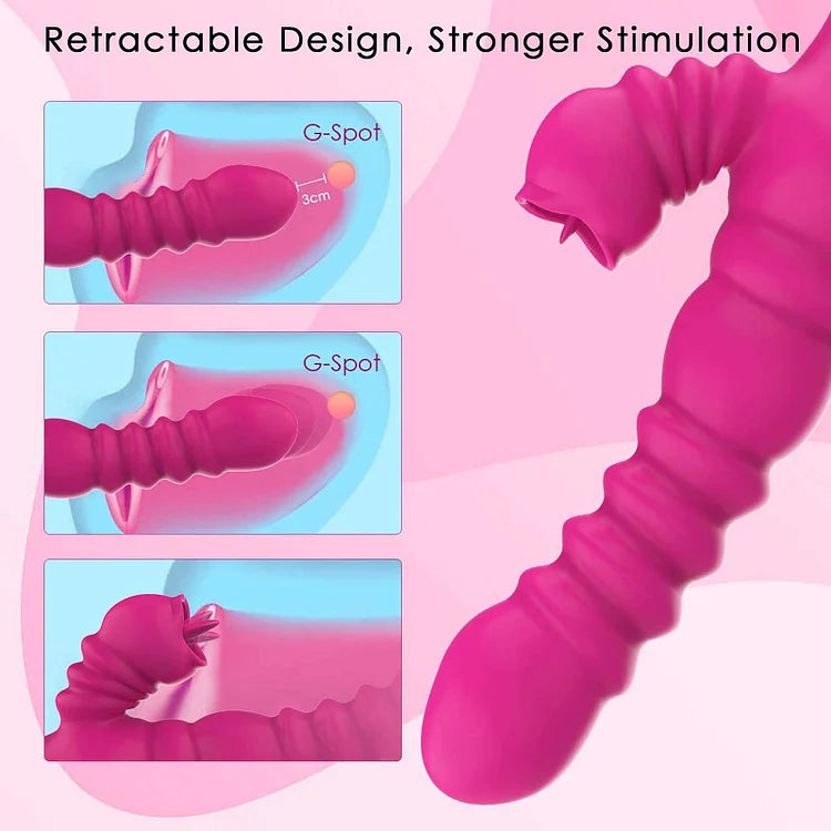 Thrusting Rabbit Vibrator for Tongue Licking Rotating Dildo with 7 Vibration and 3 Telescopic Modes, Bunny Personal Sex Toys for Women Couples