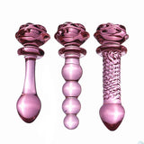 Glass Dildo Pink Rose Flower Butt Plug