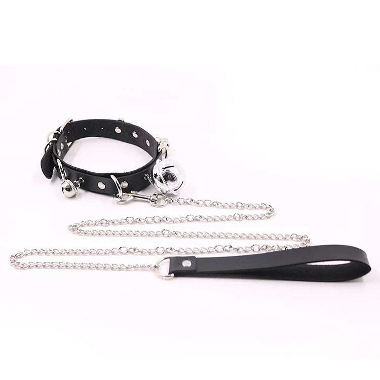 Leather Bell Fun Collar With Traction Rope Dog Slave Sm Adjustment And Restraint Punishment Adult Sex Products