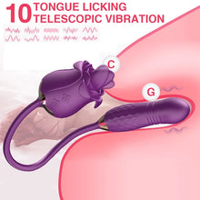 Load image into Gallery viewer, New Rose Tongue Licking Vibrator With A Thrusting Bullet