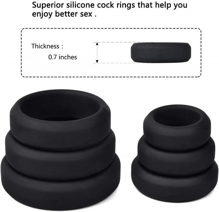 6 Different Size Cock Rings - Premium Grade Soft Silicone Penis Rings