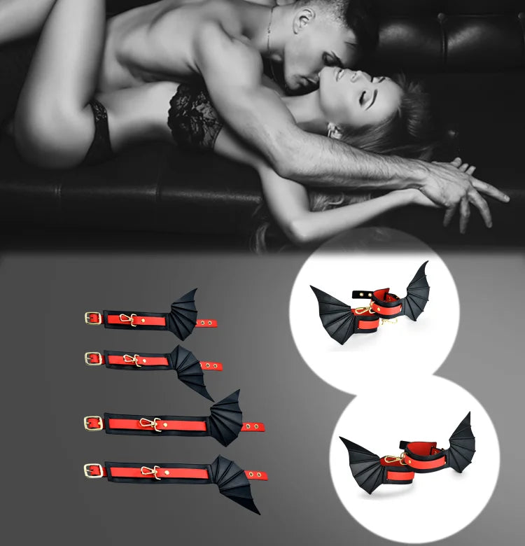 Bat Wing Leather Bdsm Bondage Handcuffs Sex Toy