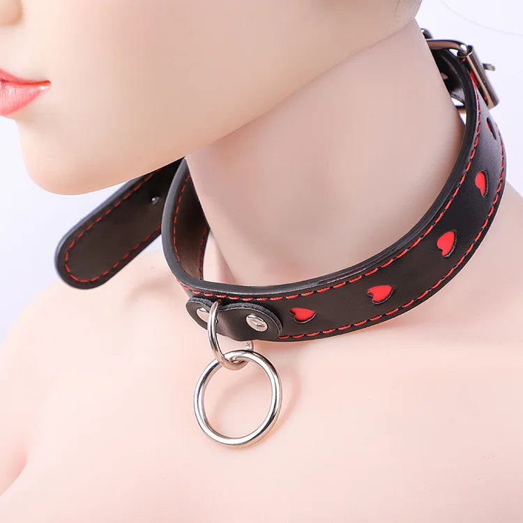 Love Hollow Out Traction Collar Necklace Sm Alternative Fun Products Pu Leather Sexy Maid Slave Style Neck Collar